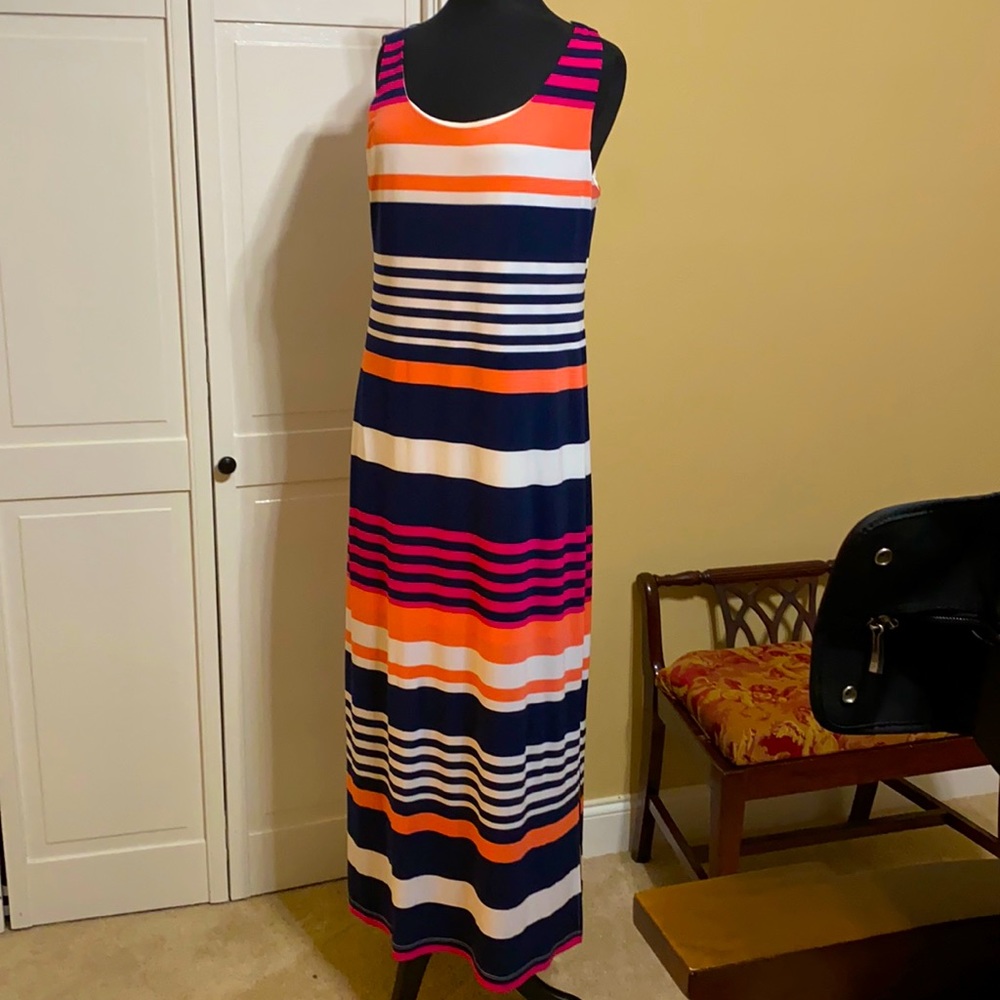 Jessica Howard Striped Maxi Dress XL Peach Pink Black White
